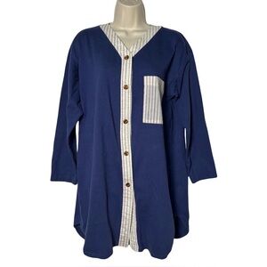 VTG Women’s Whitefish Bay Blue Button Down Pajama Shirt Nightgown Cotton Stripes